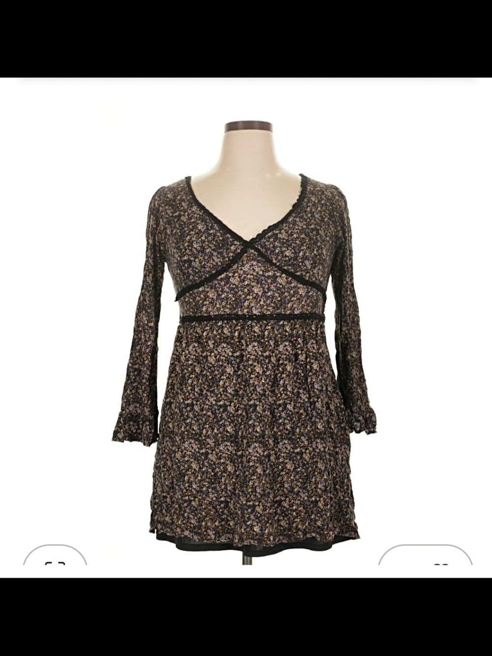 Long Sleeve Floral Empire-Waist Dress in Black and Purple